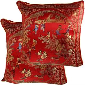 img 4 attached to 🏯 uxcell Courtyard Scene Embroidery Chinese Oriental Cushion Throw Pillow Cover Set