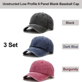 img 3 attached to 🧢 Vintage Distressed Low Profile Unstructured Cotton Dad Hat - Set of 3 Baseball Caps, Adjustable for Both Women and Men