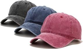 img 4 attached to 🧢 Vintage Distressed Low Profile Unstructured Cotton Dad Hat - Set of 3 Baseball Caps, Adjustable for Both Women and Men