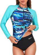 daci women's 2 piece rash guard swimsuit - long sleeve zipper bathing suit with built-in bra, upf 50+ logo