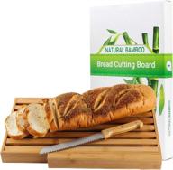 bamboo land large bamboo bread cutting board set - includes large bread knife, crumb catcher/tray - ideal for homemade bread, loaf cake, bagel - complete bread cutting set, perfect housewarming gift & present logo