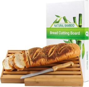 img 4 attached to BAMBOO LAND Large Bamboo Bread Cutting Board Set - Includes Large Bread Knife, Crumb Catcher/Tray - Ideal for Homemade Bread, Loaf Cake, Bagel - Complete Bread Cutting Set, Perfect Housewarming Gift & Present