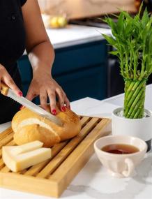 img 3 attached to BAMBOO LAND Large Bamboo Bread Cutting Board Set - Includes Large Bread Knife, Crumb Catcher/Tray - Ideal for Homemade Bread, Loaf Cake, Bagel - Complete Bread Cutting Set, Perfect Housewarming Gift & Present