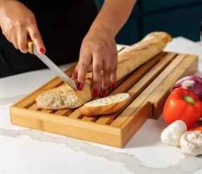 img 2 attached to BAMBOO LAND Large Bamboo Bread Cutting Board Set - Includes Large Bread Knife, Crumb Catcher/Tray - Ideal for Homemade Bread, Loaf Cake, Bagel - Complete Bread Cutting Set, Perfect Housewarming Gift & Present