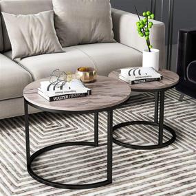 img 4 attached to 🪑 KOTPOP Modern Nesting Coffee Table Set: Stylish Wood Side Tables for Living Room, Balcony, and Garden - Sturdy Metal Frame, Easy Assembly, Antique Grey Finish