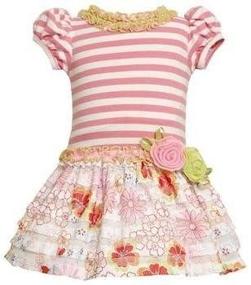 img 1 attached to 👗 Bonnie Jean Little Girls' Dress: Knit Bodice, Drop Waist Print & Ruffle Skirt