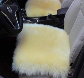 img 2 attached to 🐑 Inzoey Sheepskin Car Front Seat Cover Pad - 18x18inch Long Wool Seat Cushion for Winter Warmth - Universal Fit for Auto, SUV, Truck, Dining and Office Chairs - Front Beige Yellow