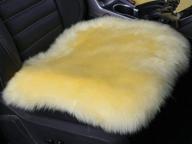 🐑 inzoey sheepskin car front seat cover pad - 18x18inch long wool seat cushion for winter warmth - universal fit for auto, suv, truck, dining and office chairs - front beige yellow logo