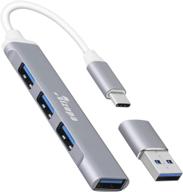 🔌 aizepa usb type c hub: 4 in 1 adapter with 1 usb 3.0 & 3 usb 2.0 ports - compatible with macbook pro/air, chromebook pixelbook, samsung, xps - grey логотип