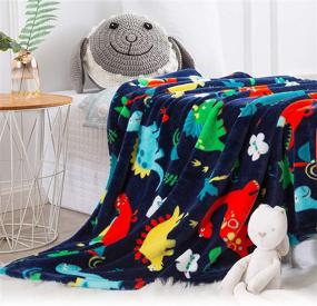 img 2 attached to 🦖 Mermaker Dinosaur Blanket: Cozy Kids' Throw for Boys and Girls, Cartoon Cute Dinosaur Print, Soft Fleece, Ideal for Couch and Bed (50x60 inches)