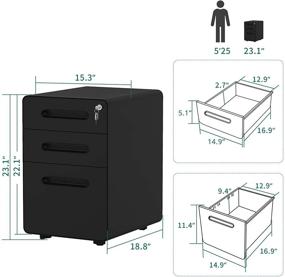 img 2 attached to YITAHOME 3-Drawer Rolling File Cabinet with Lock - Metal Mobile File Cabinet for Home/Office, Fully Assembled - Fits Legal/Letter/A4 Size - Black