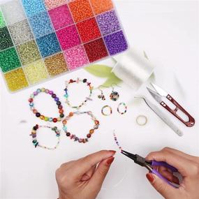 img 1 attached to 📿 13200Pcs EuTengHao Glass Seed Beads - Small Craft Beads for DIY Bracelet Necklaces & Jewelry Making - Supplies with 0.6mm Clear Bracelet String - Assorted Colors (3mm, 550 Per Color, 24 Colors)