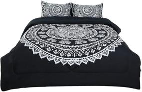 img 4 attached to 🌺 uxcell 3-Piece Bohemian Black Comforter Sets - Premium Bohemia Themed 3D Print - All-Season Down Alternative Quilted Duvet - Reversible Design - Full Size with 1 Comforter, 2 Pillow Cases