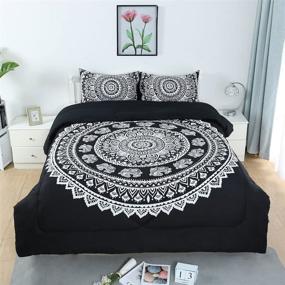 img 3 attached to 🌺 uxcell 3-Piece Bohemian Black Comforter Sets - Premium Bohemia Themed 3D Print - All-Season Down Alternative Quilted Duvet - Reversible Design - Full Size with 1 Comforter, 2 Pillow Cases