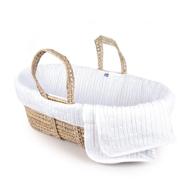 white cable knit moses basket and bedding set by tadpoles logo