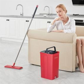 img 2 attached to 🧹 BOSHENG Adjustable Flat Floor Mop and Bucket Set - Stainless Steel Handle, Washable Microfiber Pads, Hands-Free Squeegee, Ideal Cleaner for Hardwood, Laminate, Tiles