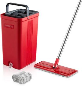 img 4 attached to 🧹 BOSHENG Adjustable Flat Floor Mop and Bucket Set - Stainless Steel Handle, Washable Microfiber Pads, Hands-Free Squeegee, Ideal Cleaner for Hardwood, Laminate, Tiles