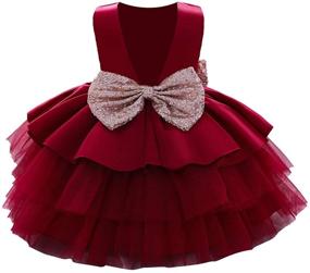 img 4 attached to 👗 Stunning NSSMWTTC 6M-6T Baby Backless Pageant Dress: Sparkling Sequins, Chic Bowknot for Flower Toddler Girls Wedding Dresses