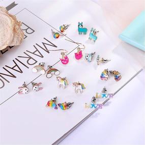 img 3 attached to 🌈 24/36/40 Pairs of Hypoallergenic Girls Kids Stud Earrings Set with Unicorn, Heart, Mermaid Scales, Rainbow, Pearls, Owl, Rhinestone – Cute Mixed Colors, Stainless Steel, Nickel-Free