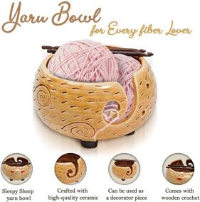 img 2 attached to 🧶 Eunoia Ceramic Yarn Bowl: Handmade 7x4 Inch Yarn Holder for Crocheting, Knitting Bowl for Knitters. Includes Wooden Crochet Hook and Travel Bag.
