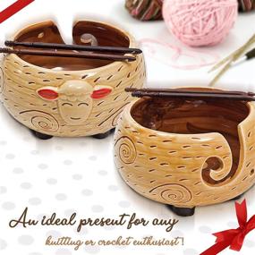img 1 attached to 🧶 Eunoia Ceramic Yarn Bowl: Handmade 7x4 Inch Yarn Holder for Crocheting, Knitting Bowl for Knitters. Includes Wooden Crochet Hook and Travel Bag.