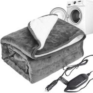 🔌 machine washable car electric blanket flannel sherpa 12 volt heated travel blanket - plug in heating throw for car truck suv van - 40x55” with controller - 3 heating level - gray logo