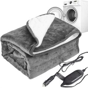 img 4 attached to 🔌 Machine Washable Car Electric Blanket Flannel Sherpa 12 Volt Heated Travel Blanket - Plug in Heating Throw for Car Truck SUV Van - 40x55” with Controller - 3 Heating Level - Gray