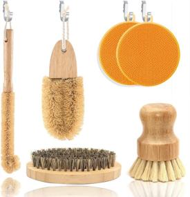img 4 attached to 🌿 Complete Eco-Friendly Kitchen Cleaning Brush Kit - Wood, Bamboo, and Eco-Friendly Brushes for Bottles, Pots, Pans, Dishes, and Vegetables