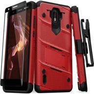 📱 zizo bolt series nokia 3.1 c case: military grade drop test with full glass screen protector, holster, and kickstand - red black logo