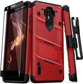 img 4 attached to 📱 ZIZO Bolt Series Nokia 3.1 C Case: Military Grade Drop Test with Full Glass Screen Protector, Holster, and Kickstand - Red Black