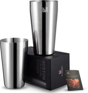 kitessensu boston shaker tins 20oz & 25oz: premium stainless steel cocktail shaker set with recipes booklet logo