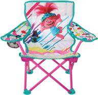 🪑 jakks pacific foldable camp chair trolls 2: sturdy metal construction, easy-to-open design, convenient cup holder, cleanable materials, carrying bag - ideal for kids ages 3+! logo