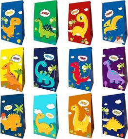 img 4 attached to Dinosaur Party Bags for Kids Birthday and Baby Shower – 24 Packs of Dinosaur Candy Bags, Gift Bags with 12 Different Types for Jurassic Theme Party Suppliers