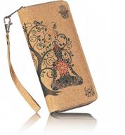 👜 buddha cork vegan zip around women's wristlet wallet - spiritual design with tree of life, chakras, ganesh, hamsa, om symbol, and lotus flower - card, coin, and cell phone holder for women - billetera para mujer logo