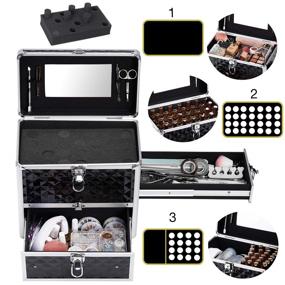 img 2 attached to 💅 Frenessa Nail Polish Makeup Train Case with Drawer and Dividers Manicure Organizer Accessory Storage Makeup Box With Mirror |Lockable Keys Nail Kit Organizer Cosmetic Case Jewelry Box - Black