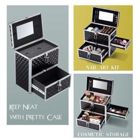 img 1 attached to 💅 Frenessa Nail Polish Makeup Train Case with Drawer and Dividers Manicure Organizer Accessory Storage Makeup Box With Mirror |Lockable Keys Nail Kit Organizer Cosmetic Case Jewelry Box - Black