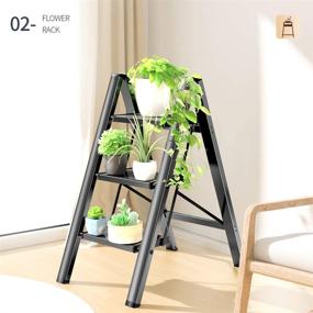 img 2 attached to 🪜 Black 3 Step Folding Ladder Stool | Anti-Slip Pedal | Lightweight Aluminum | 330 lbs Capacity | Multi-Use for Kitchen & Home