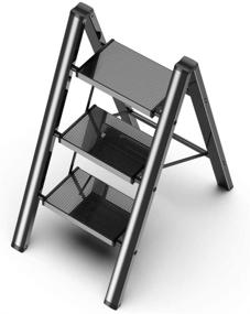 img 4 attached to 🪜 Black 3 Step Folding Ladder Stool | Anti-Slip Pedal | Lightweight Aluminum | 330 lbs Capacity | Multi-Use for Kitchen & Home