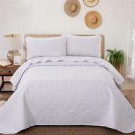 🌸 набор одеял queen size белого цвета в бохо-стиле - покрывало с цветочным принтом из микрофибры - классический стежок - реверсивный 3-х предметный набор одеял (90"х96") - идеально подходит для всех времен года. логотип