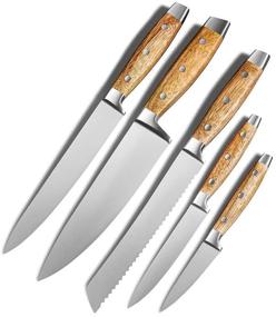 img 2 attached to Art and Cook Stainless Steel 5 Piece Knife Set with Magnetic Block: Chef's, Slicer, Bread, Utility, Paring Knives & Acacia Wood Block