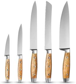 img 3 attached to Art and Cook Stainless Steel 5 Piece Knife Set with Magnetic Block: Chef's, Slicer, Bread, Utility, Paring Knives & Acacia Wood Block