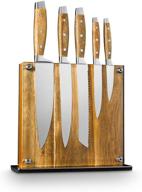 art and cook stainless steel 5 piece knife set with magnetic block: chef's, slicer, bread, utility, paring knives & acacia wood block logo