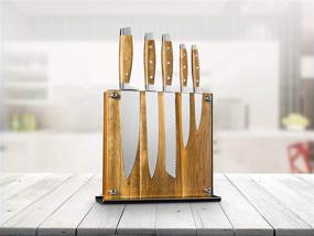 img 1 attached to Art and Cook Stainless Steel 5 Piece Knife Set with Magnetic Block: Chef's, Slicer, Bread, Utility, Paring Knives & Acacia Wood Block