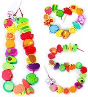 🔡 lacing beads for toddlers - montessori wooden animals and fruits/vegetables threading toy for kids - preschool educational fine motor skills toy for boys and girls - age 2, 3, 4, 5 years old - includes 3d stickers logo