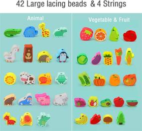 img 3 attached to 🔡 Lacing Beads for Toddlers - Montessori Wooden Animals and Fruits/Vegetables Threading Toy for Kids - Preschool Educational Fine Motor Skills Toy for Boys and Girls - Age 2, 3, 4, 5 Years Old - Includes 3D Stickers