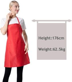 img 1 attached to 🎁 High-Quality Red Plain Bib Aprons Bulk with 2 Front Pockets for Men and Women – Set of 15