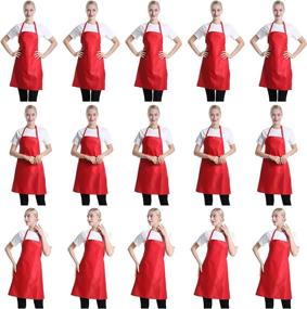 img 4 attached to 🎁 High-Quality Red Plain Bib Aprons Bulk with 2 Front Pockets for Men and Women – Set of 15