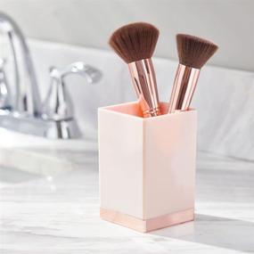 img 2 attached to mDesign Square Plastic Bathroom Vanity Accessory Set - Includes Soap Dispenser Pump, Divided Toothbrush Holder, Tumbler Rinsing Cup, Soap Dish - 4 Pieces - Light Pink/Rose Gold