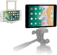 📱 peyou phone tripod mount: universal 2 in 1 tablet phone clamp holder for tripod cellphone and tablet (gold), compatible with iphones/ipads (width 2.2"-3.3") and tablets (width 4.3"-7.3"), wireless remote for selfie логотип