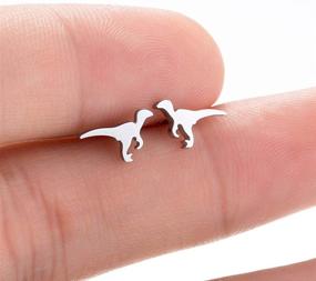 img 1 attached to Fashion Raptor Dinosaur Earrings: Adorable Cartoon 🦖 Animal Small Studs Jewelry for a Trendy Look